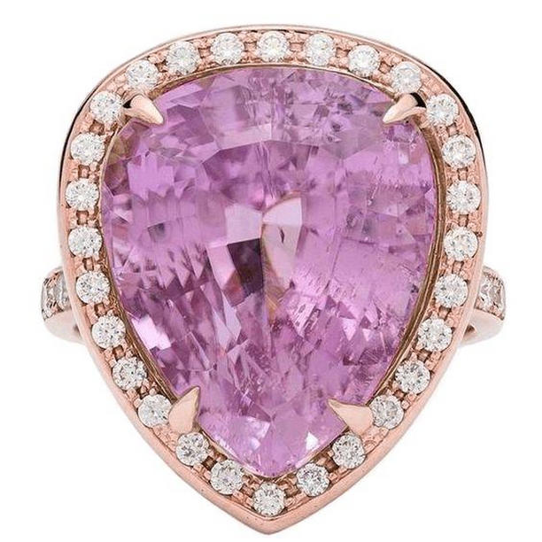 Picture of Harry Chad Enterprises 28225 31 CT Pear Cut Kunzite with 14K Rose Gold Diamond Ring&#44; Size 6.5