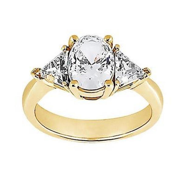 Picture of Harry Chad Enterprises 2828 3 Stone 2.71 CT Big Diamond Yellow Gold Fancy Ring&#44; Size 6.5
