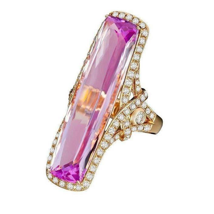 Picture of Harry Chad Enterprises 28373 35.50 CT Beautiful Baguette Cut Pink Kunzite with Diamond Gem Ring&#44; Size 6.5
