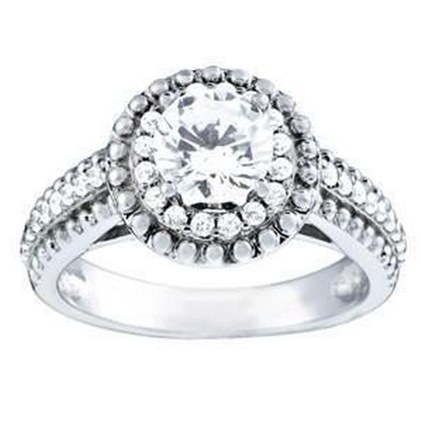 33477 1.19 CT Vintage Style Diamond Halo Ring with Accents, 14K White Gold - Size 6.5
