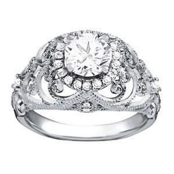 1.19 CT Antique Style Diamond Engagement Ring, 14K White Gold - Size 6.5