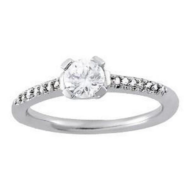 1.12 CT Diamond Solitaire Ring with Accents, 14K White Gold - Size 6.5
