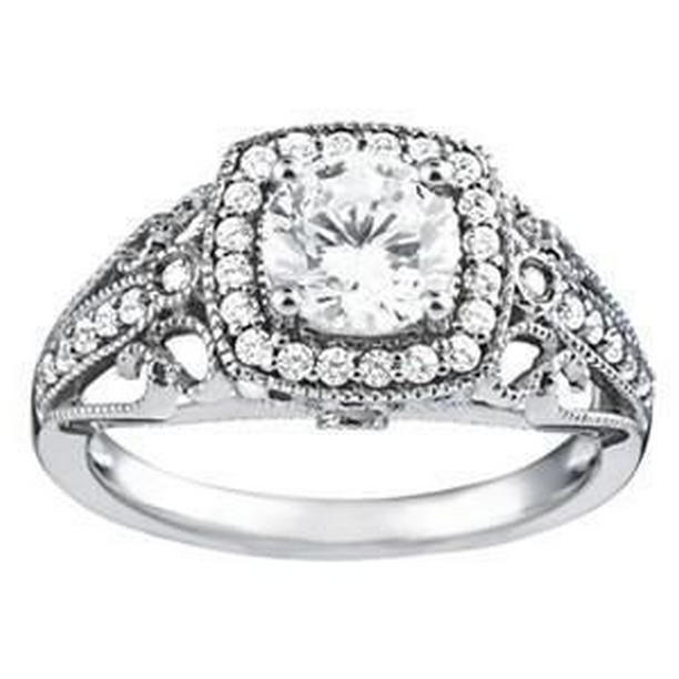 33508 1.23 CT Vintage Style Diamond Ring with Accents, 14K White Gold - Size 6.5