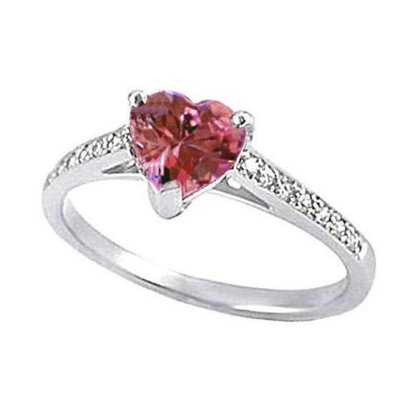 1.25 CT Pink Heart Shape Sapphire Diamond Gemstone Ring, Gold - Size 6.5