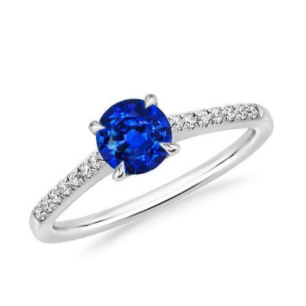 Picture of Harry Chad Enterprises 33776 1 CT Round Sri Lanka Diamond Sapphire Ring&#44; 14K White Gold - Size 6.5