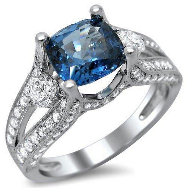 Picture of Harry Chad Enterprises 33791 Cushion & Round Cut 5.40 CT Sri Lankan Sapphire & Diamonds Ring&#44; Size 6.5