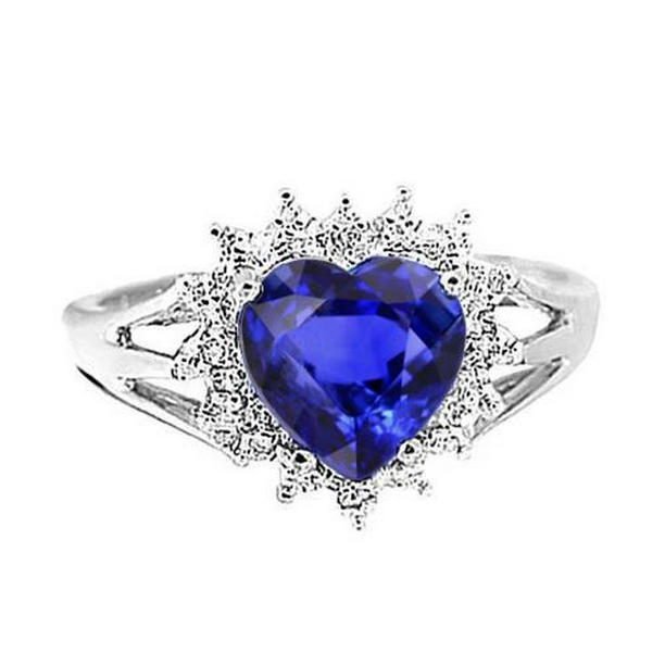 Picture of Harry Chad Enterprises 33837 7.61 CT Heart Sri Lanka Blue Sapphire & Diamonds Ring&#44; Size 6.5
