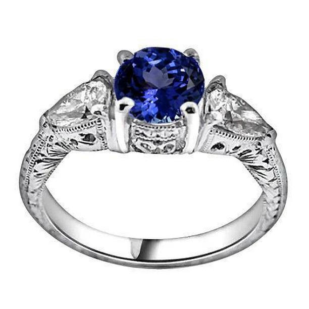 Picture of Harry Chad Enterprises 3404 3.50 CT Round Tanzanite & Trillion Diamonds 3-Stone Ring&#44; Size 6.5