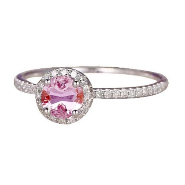 Round Cut 10.75 CT Pink Kunzite with Diamonds Ring, 14K White Gold - Size 6.5