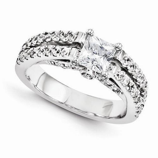 38471 2 CT Princess Cut Diamond 14K White Gold Engagement Ring, Size 6.5