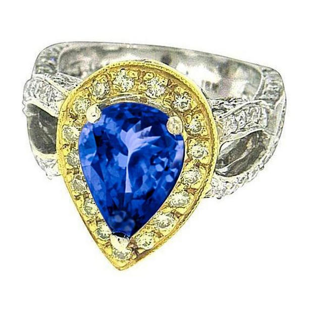 Picture of Harry Chad Enterprises 38705 Pear Tanzanite & Diamonds 4.51 CT Antique Style Ring&#44; Two Tone Gold - Size 6.5