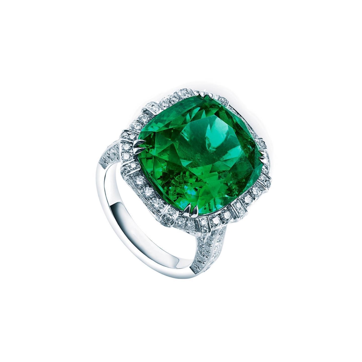 Picture of Harry Chad Enterprises 38927 4 CT Colombian Green Emerald with Diamonds Ring&#44; Size 6.5