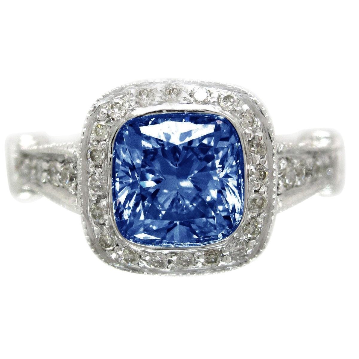 Picture of Harry Chad Enterprises 38957 5.01 CT Blue Sapphire Cushion Halo Diamond Ring&#44; Size 6.5