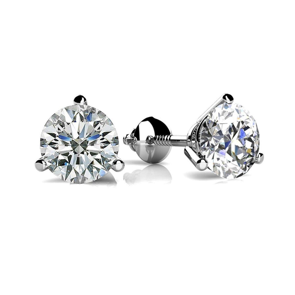 41105 1.3 CT Round Solitaire Diamond Stud Earring, 14K White Gold