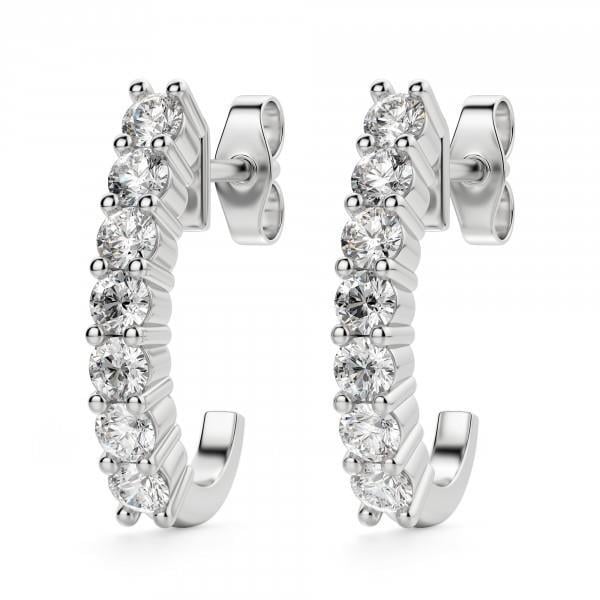 1.4 CT Round Diamond J Hoop Earring, 14K White Gold