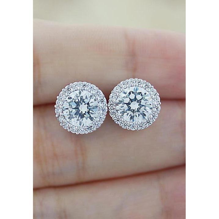 134 CT Round Diamond Lady Halo Stud Earrings
