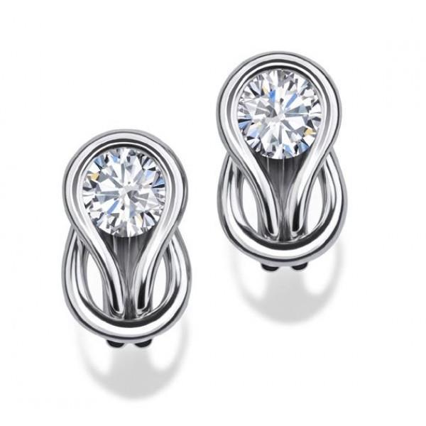 1.5 CT Round Bezel Set White Gold Diamond Stud Earring -  Glitter, GL3005556
