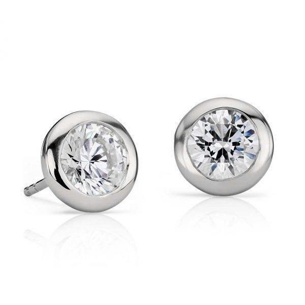 42098 1.3 CT Bezel Set Solitaire Round Diamond Stud Earring, 14K White Gold -  Harry Chad Enterprises