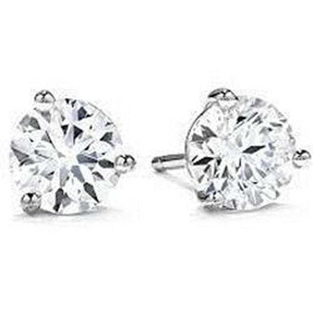 42118 1 CT Round Cut Solitaire Diamond Stud Earring, 14K White Gold