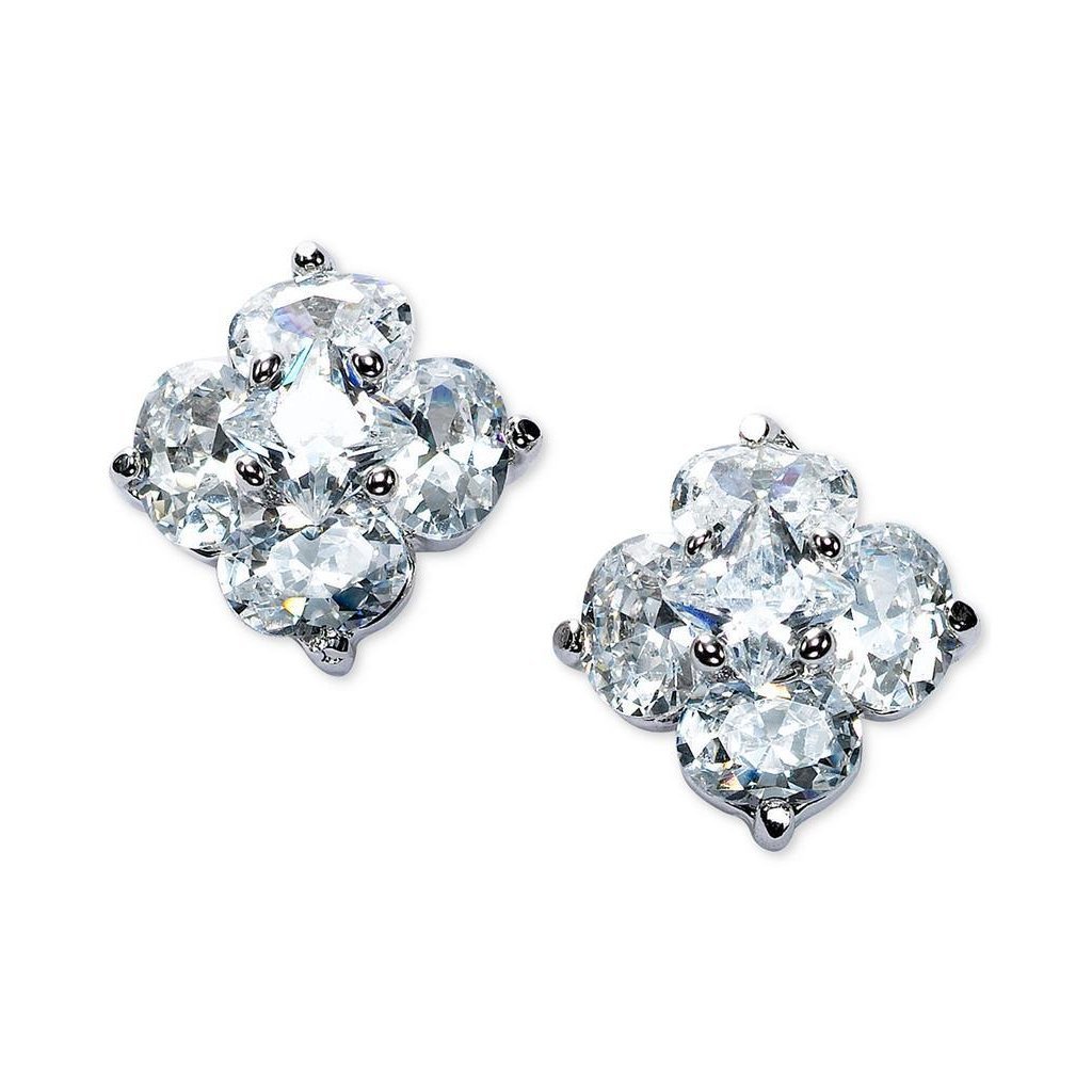 42131 2.50 CT Oval & Princess Cut Diamond Stud Earring, 14K White Gold