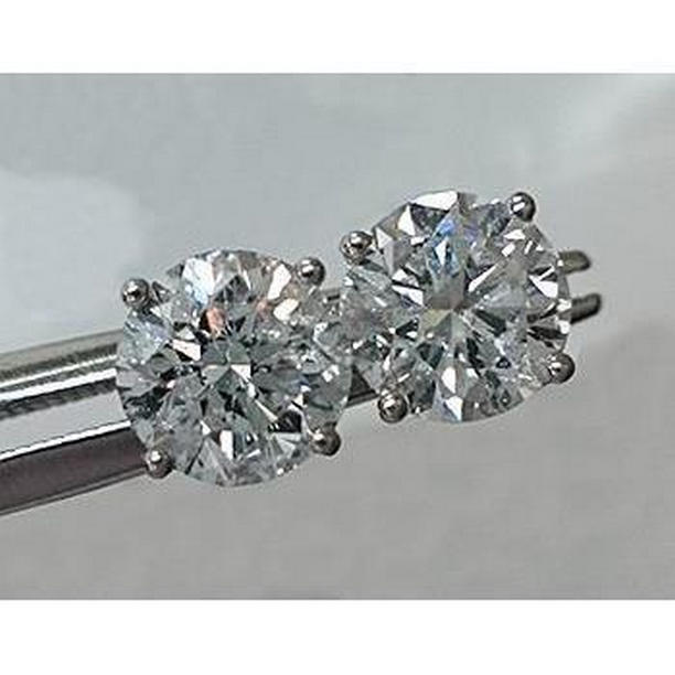 2.2 CT Diamond Round Stud Earring, 14K White Gold