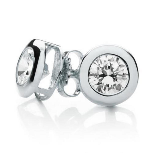 42182 15 CT Bezel Set Round Diamond Stud Earring