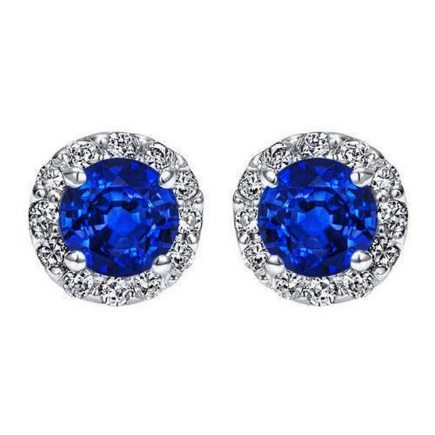 Picture of Harry Chad Enterprises 42201 1.24 CT Round Cut Halo Sapphire & Diamond Stud Earring&#44; 14K White Gold