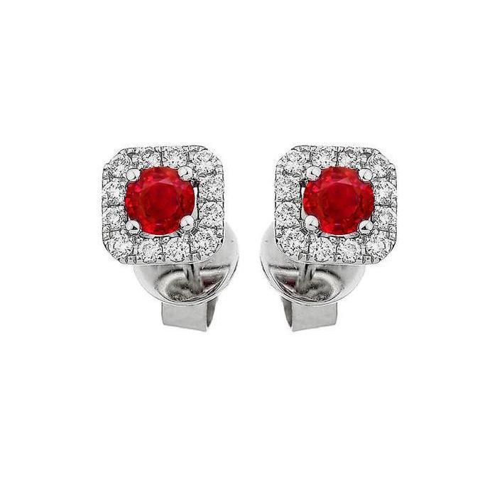 Picture of Harry Chad Enterprises 42207 2.40 CT Red Ruby & Diamond Stud Halo Earring&#44; 14K White Gold