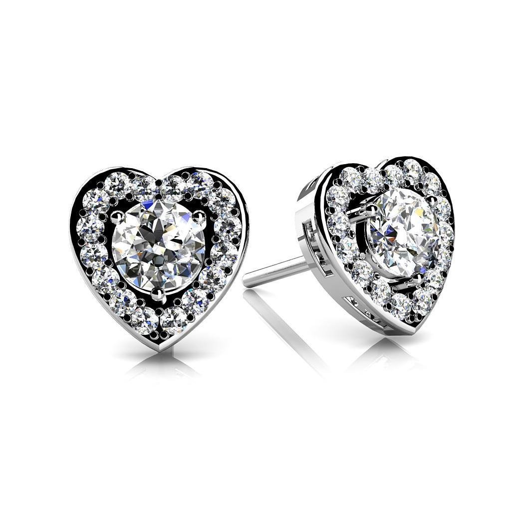 2.90 CT Gorgeous Round Cut Diamonds Heart Shaped Halo Stud Earrings