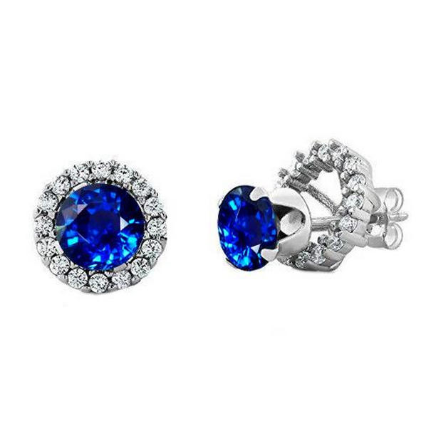 Picture of Harry Chad Enterprises 49390 3 CT Round Sapphire Halo Diamond Stud Earring&#44; 14K White Gold