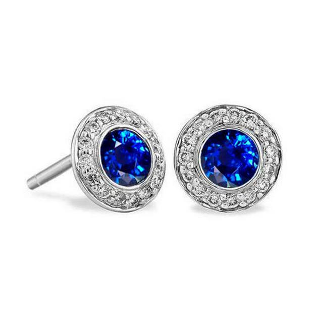 Picture of Harry Chad Enterprises 49400 2.36 CT Sapphire & Round Diamond Stud Earring