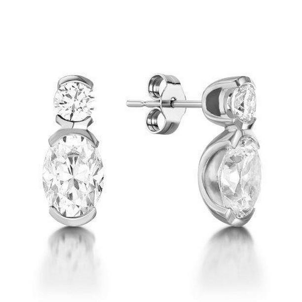 49414 2.50 CT Womens Oval & Round Cut Diamond Drop Earring