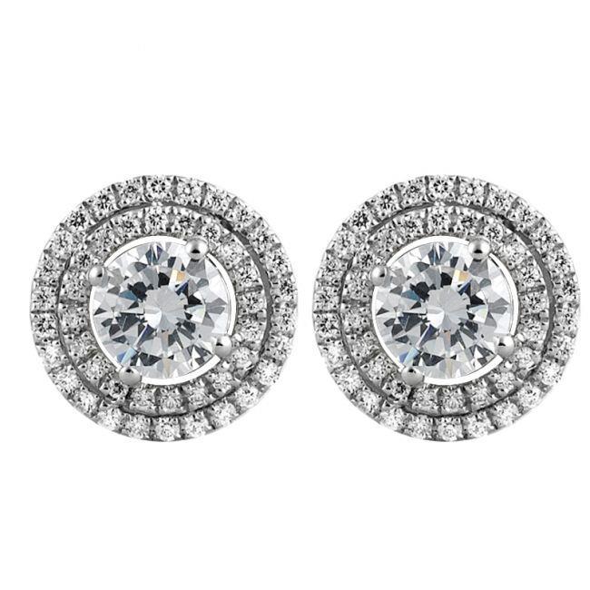 2.92 CT Round Cut Diamonds Micro Pave Halo Stud Earrings