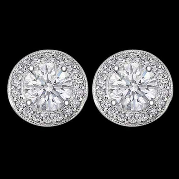 3 CT Beautiful Diamond Pair Halo Stud Earrings, White Gold