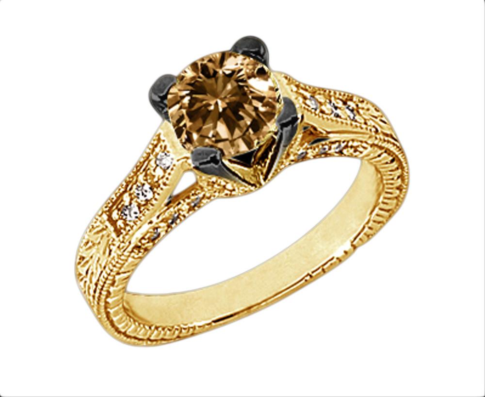 Picture of Harry Chad Enterprises HC12547-6 2.51 CT 14K Yellow Gold Champagne Diamond Solitaire with Accents Fancy Ring