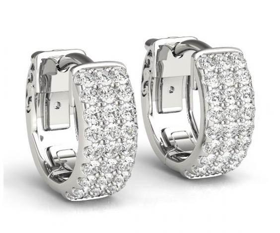 3.25 CT 14K Solid Gold Diamond F VVS1 3 Row Hoop Earrings