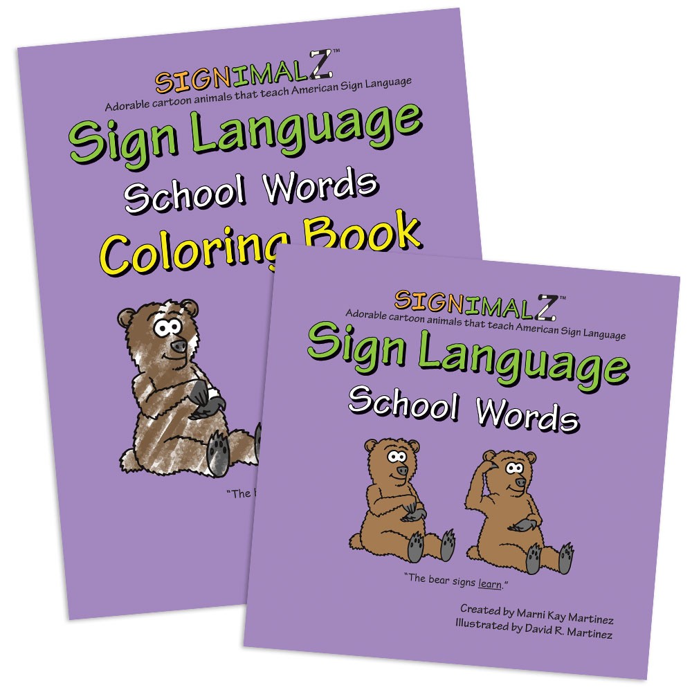 Picture of HarrisCommunications B1343 Signimalz Sign Language School Words Book & Coloring Book Set