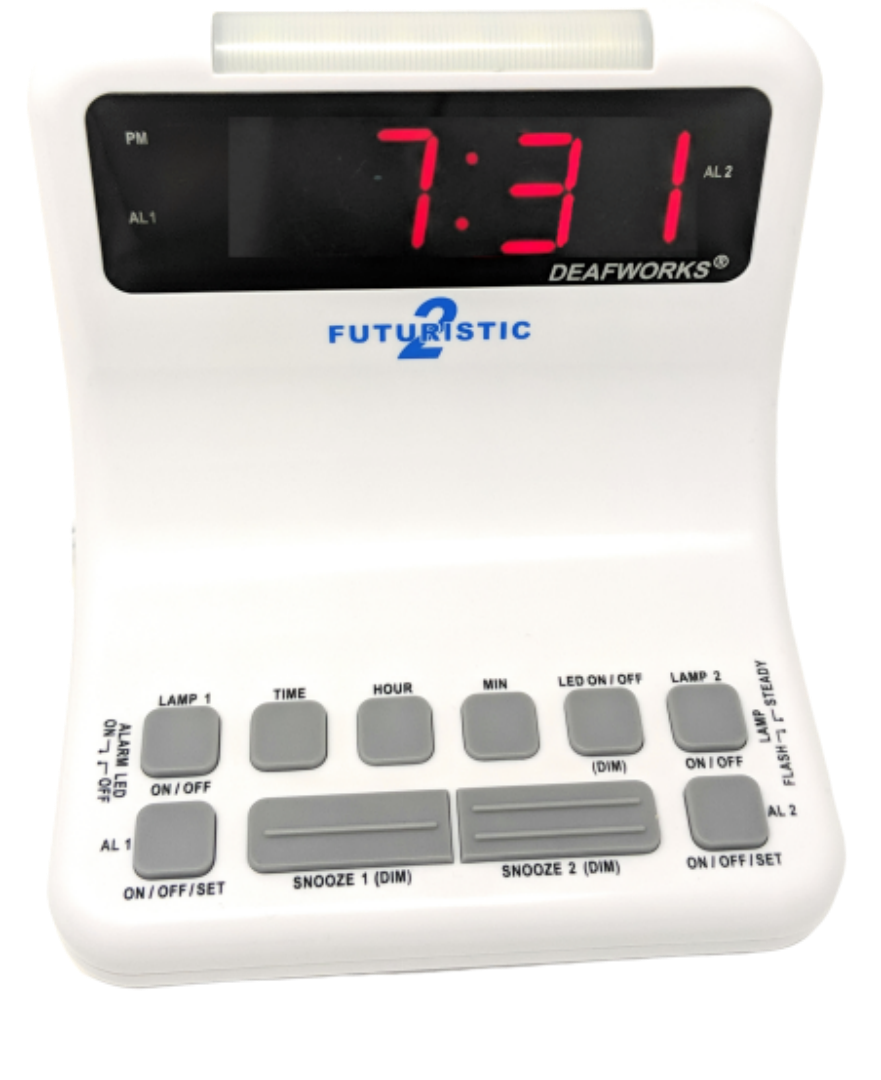 Picture of Harris HC-ALM202W Deafworks Futuristic 2 Dual Alarm Clock with Flashing or Steady Light mode & Dual USB Charging Ports&#44; White