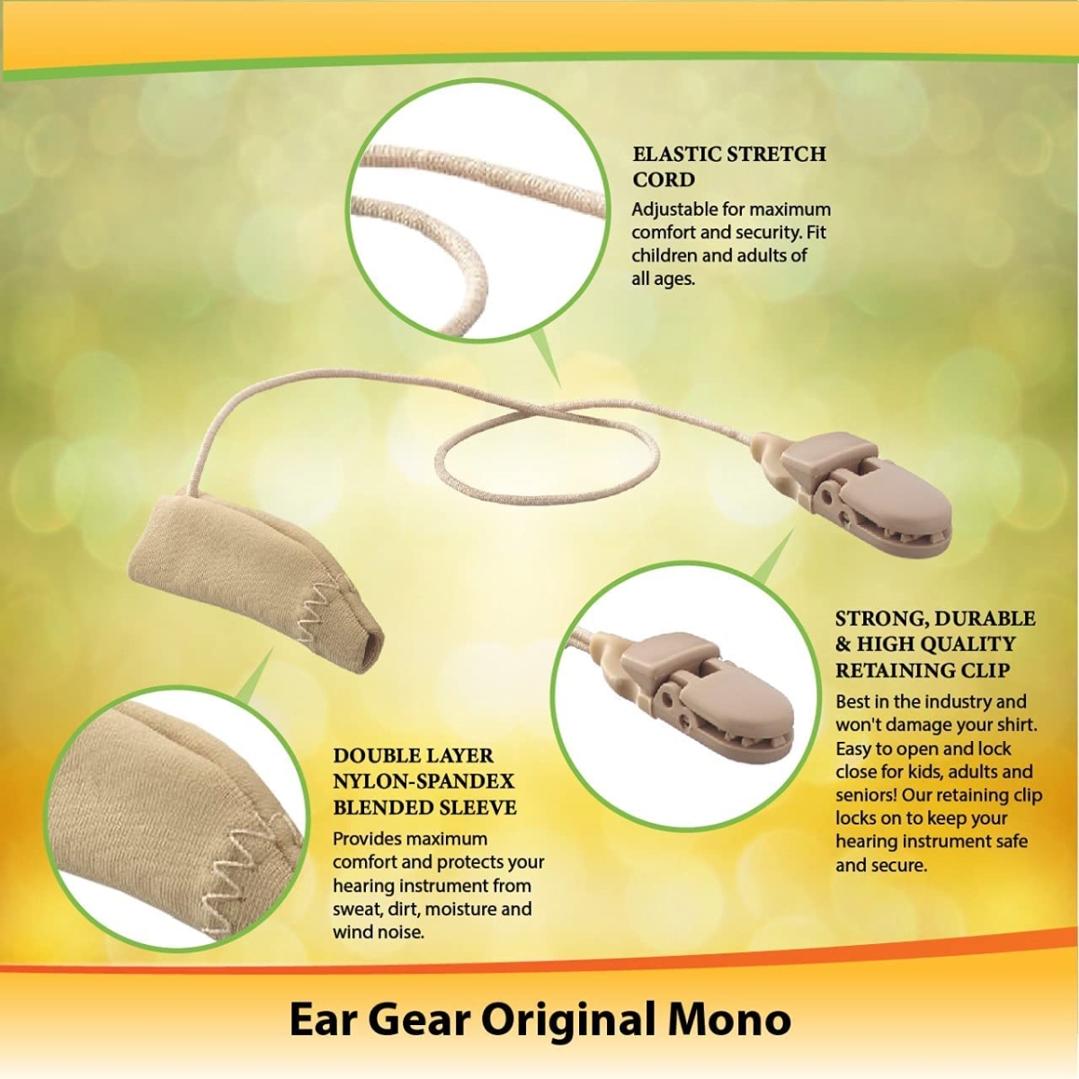 EG-OGMONO-GY 1.25-2 in. Original Corded Mono Hearing Aids for Ear, Grey