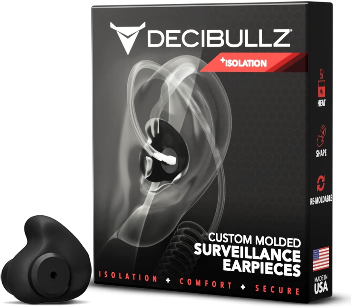 Picture of Decibullz DBZ-PLG1-BK-ISO Surveillance Custom Molded Earpiece & Isolation&#44; Black