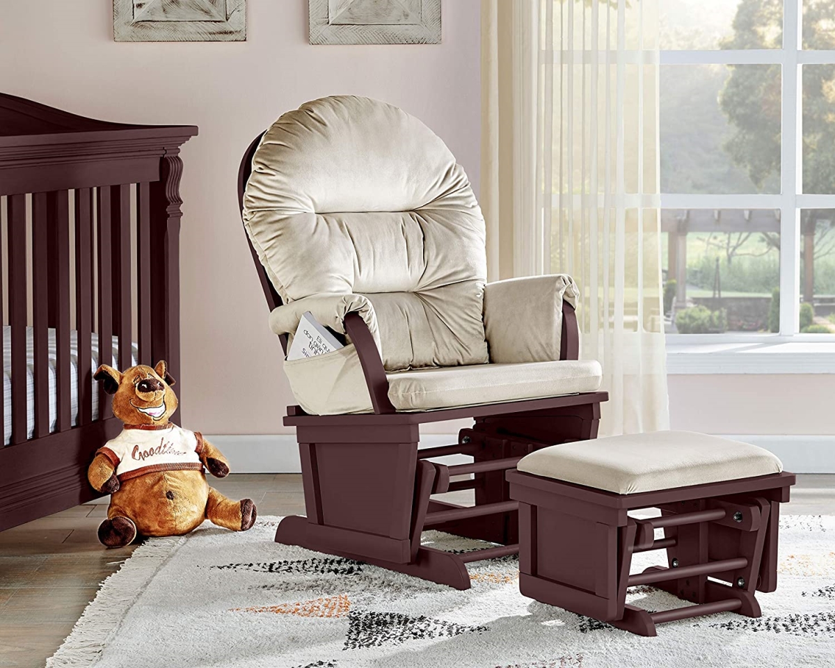 Madison Glider & Ottoman, Espresso Wood & Beige Fabric
