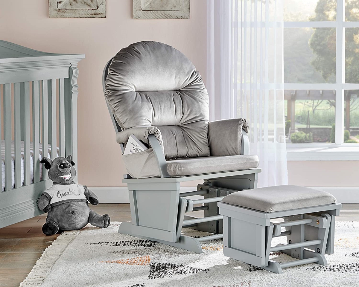 26217-GLG Madison Glider & Ottoman, Gray Wood & Light Cloud Gray Fabric