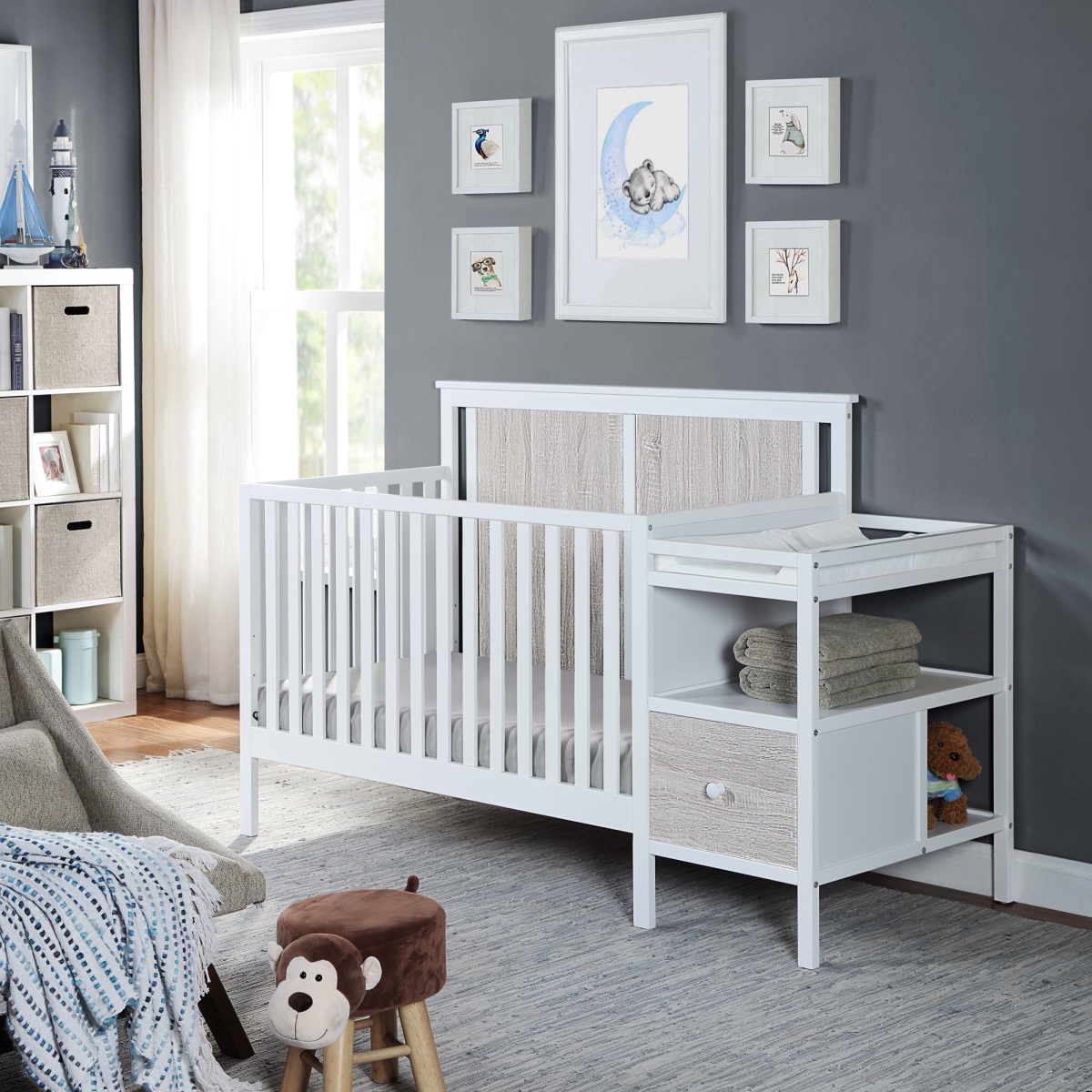 Picture of Suite Bebe 27501-WH Connelly Lifetime 4-in-1 Crib & Changer Combo &#44; White & Rockport Gray