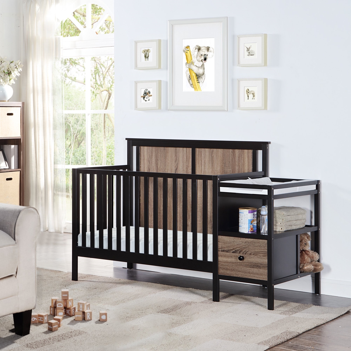 Picture of Suite Bebe 27501-BLK Connelly Lifetime 4-in-1 Crib & Changer Combo with Mattress Pad&#44; Black & Vintage Walnut