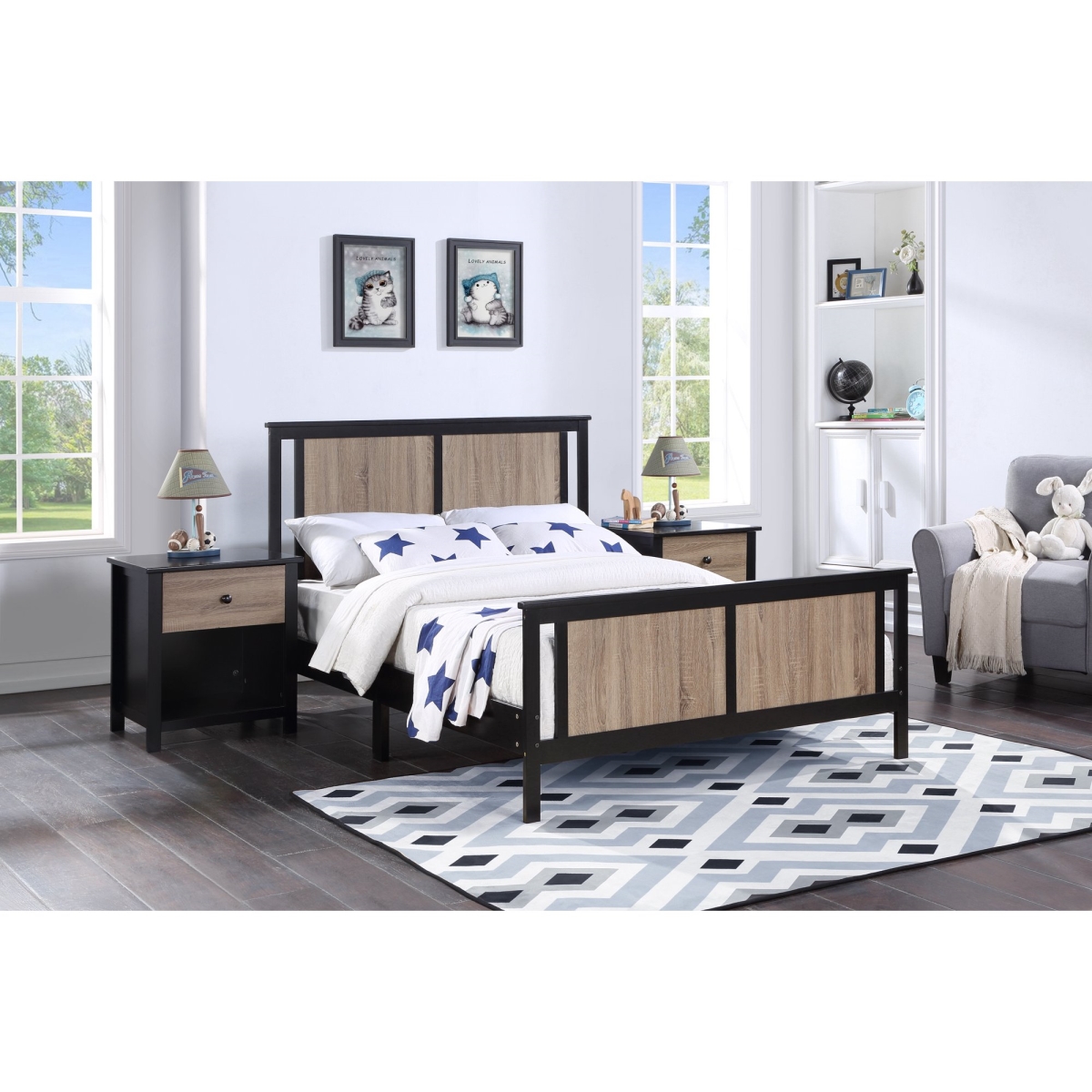 Connelly Reversible Panel Full Size Bed, Black & Vintage Walnut