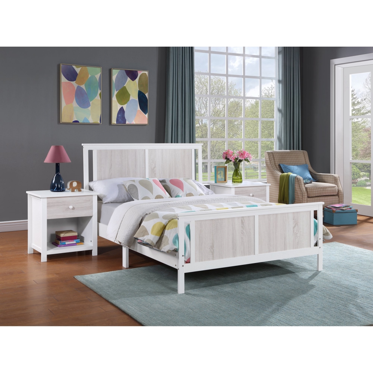 Connelly Reversible Panel Full Size Bed, White & Rockport Gray