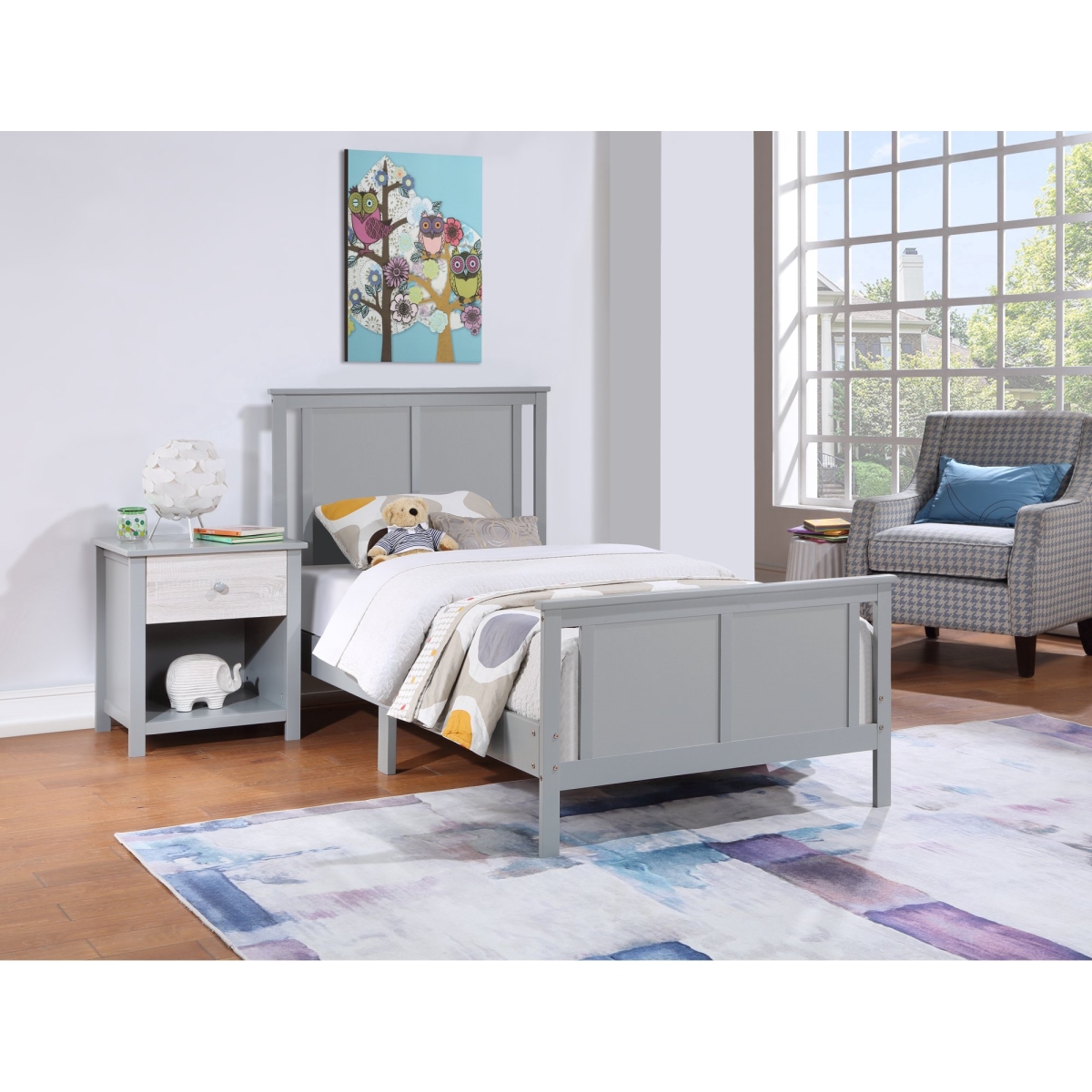 Connelly Reversible Panel Twin Size Bed, Gray & Rockport Gray