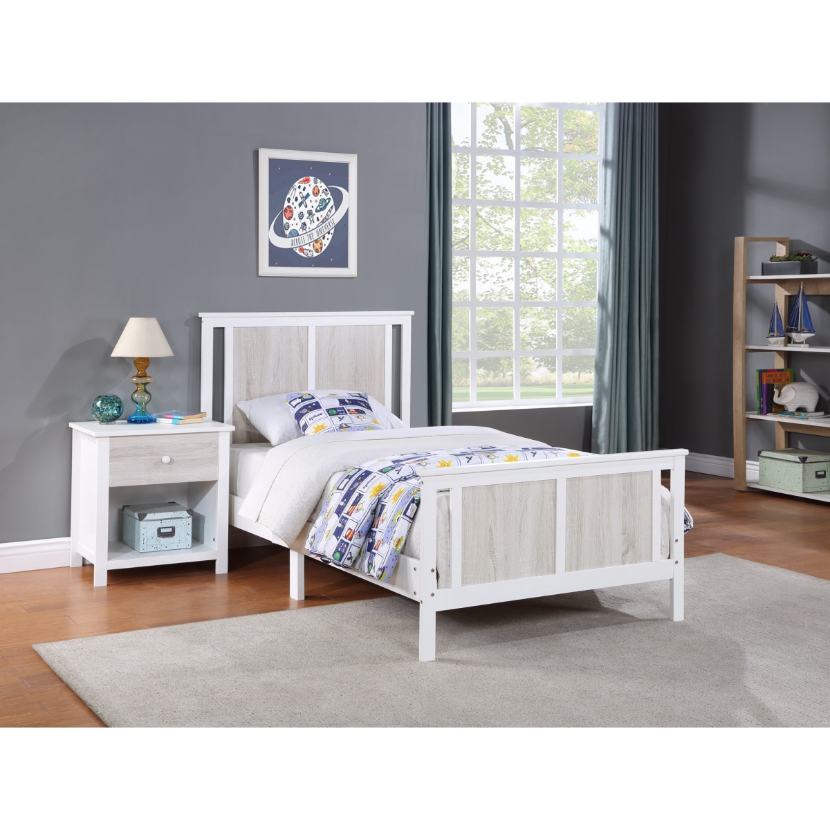 Connelly Reversible Panel Twin Size Bed, White & Rockport Gray