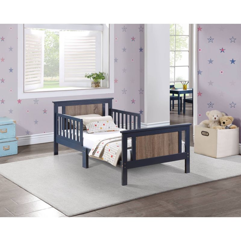 Picture of Olive & Opie 27510-MBL Connelly Reversible Panel Toddler Bed&#44; Midnight Blue & Vintage Walnut