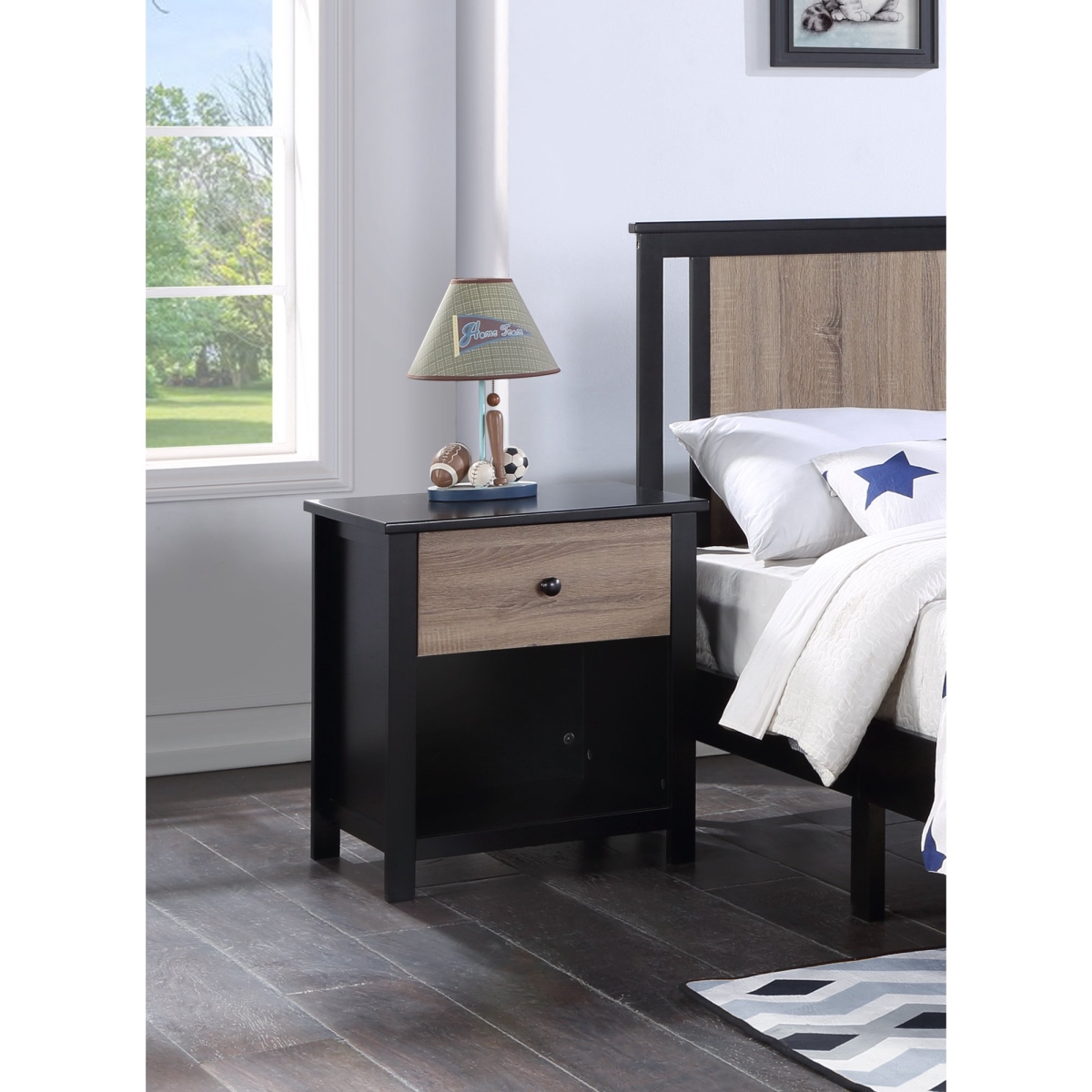 Connelly Nightstand, Black & Vintage Walnut